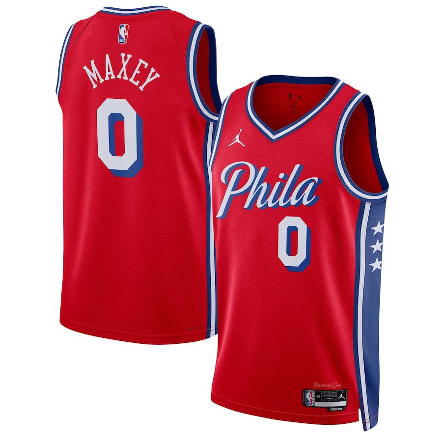 Men Philadelphia 76ers 0 Tyrese Maxey Jordan Brand Red 2022-23 Statement Edition Swingman NBA Jersey